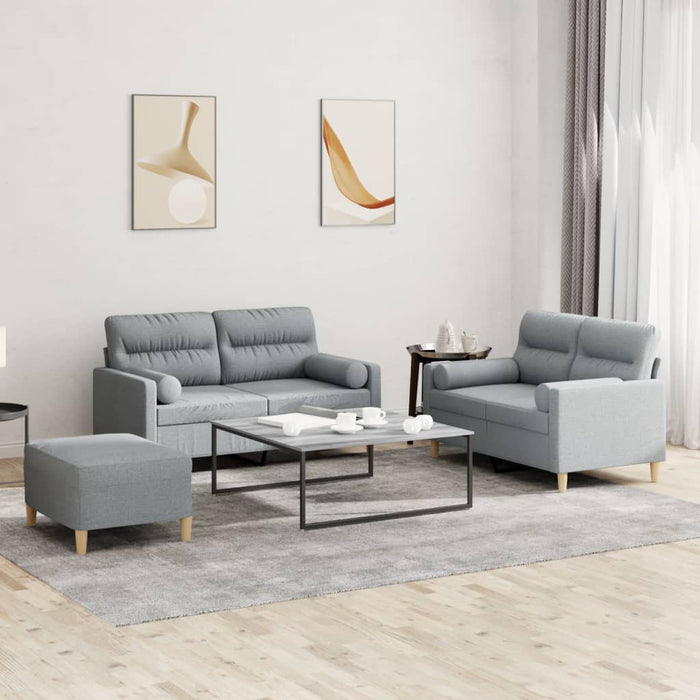 Set de canapele cu perne, 3 piese, gri deschis, textil - WALTI WALTI