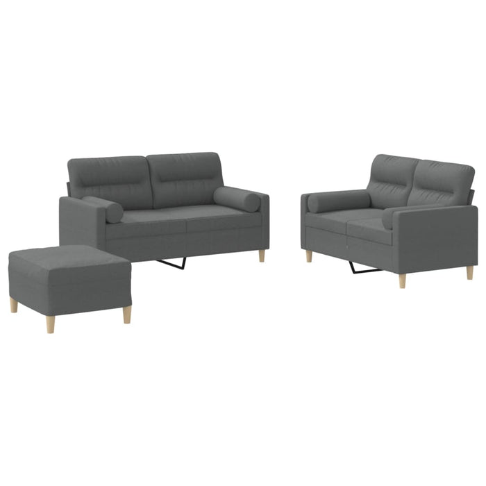 Set de canapele cu perne, 3 piese, gri închis, textil - WALTI WALTI