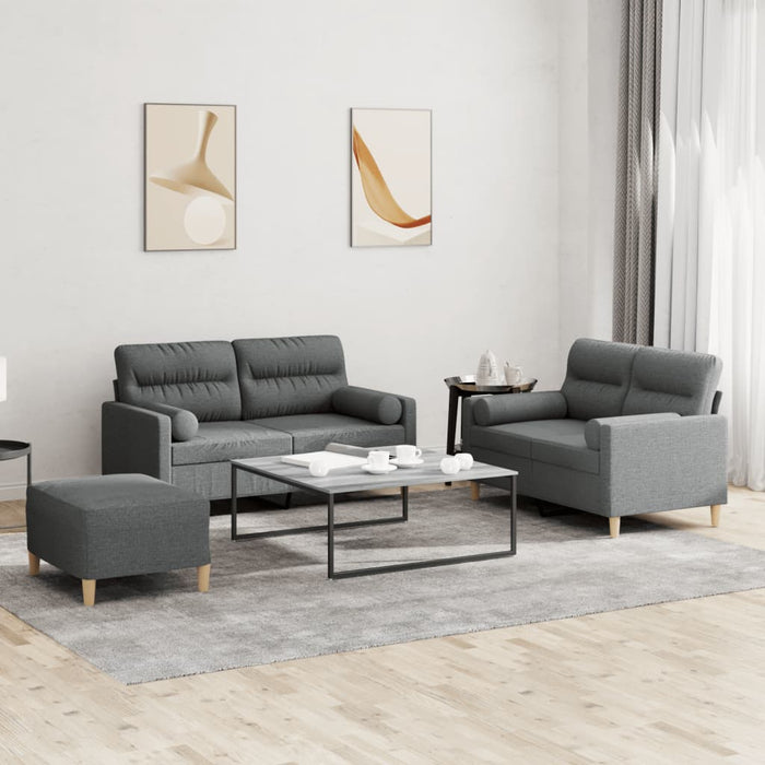 Set de canapele cu perne, 3 piese, gri închis, textil - WALTI WALTI