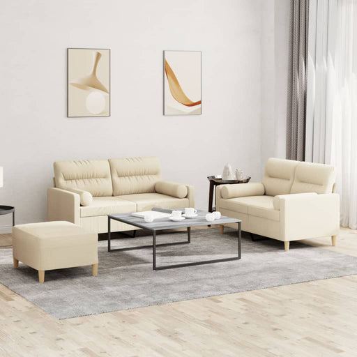 Set de canapele cu perne, 3 piese, crem, textil - WALTI WALTI