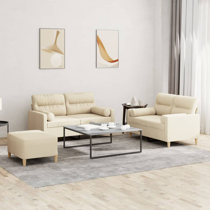 Set de canapele cu perne, 3 piese, crem, textil - WALTI WALTI