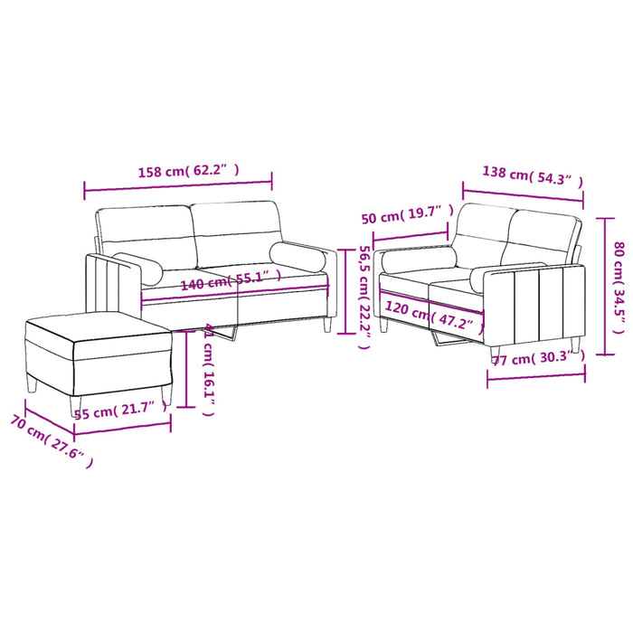 Set de canapele cu perne, 3 piese, maro, textil WALTI