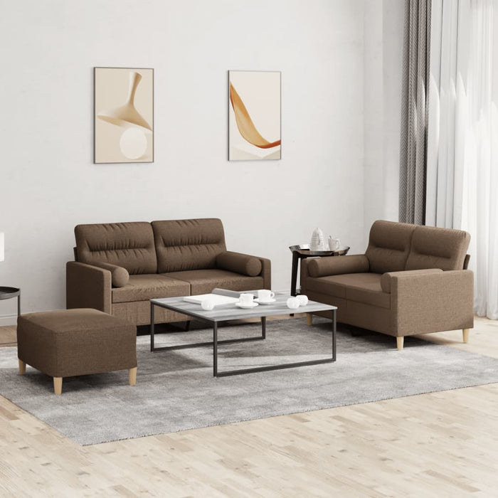 Set de canapele cu perne, 3 piese, maro, textil WALTI