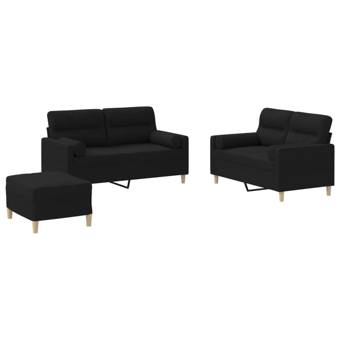 Set de canapele cu perne, 3 piese, negru, textil - WALTI WALTI