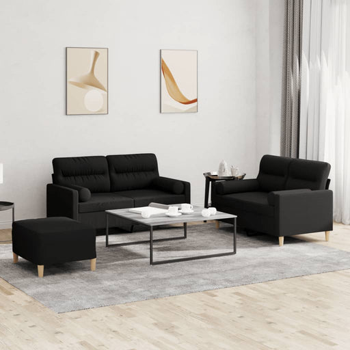 Set de canapele cu perne, 3 piese, negru, textil - WALTI WALTI