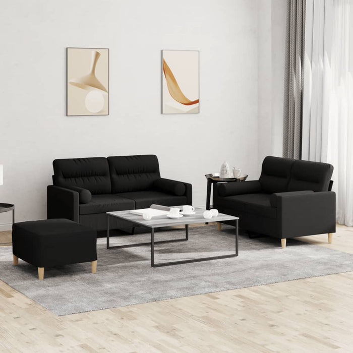 Set de canapele cu perne, 3 piese, negru, textil - WALTI WALTI