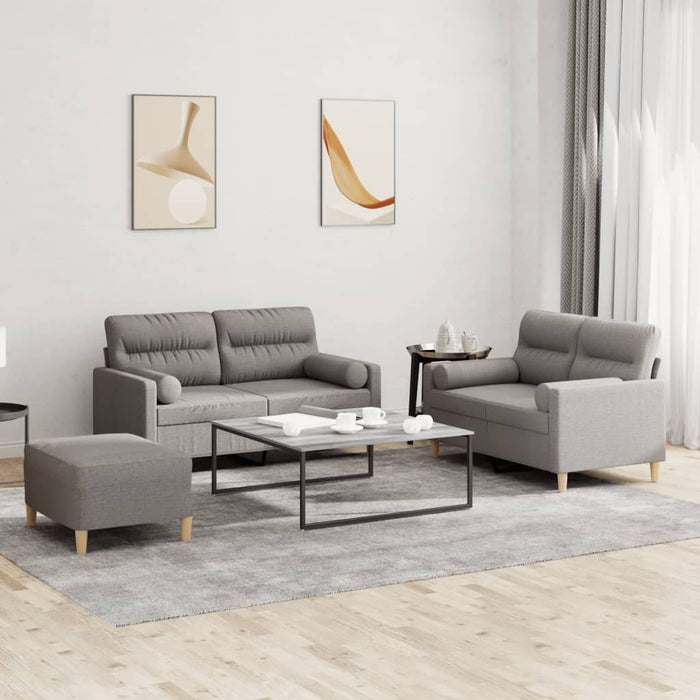 Set de canapele cu perne, 3 piese, gri taupe, textil - WALTI WALTI