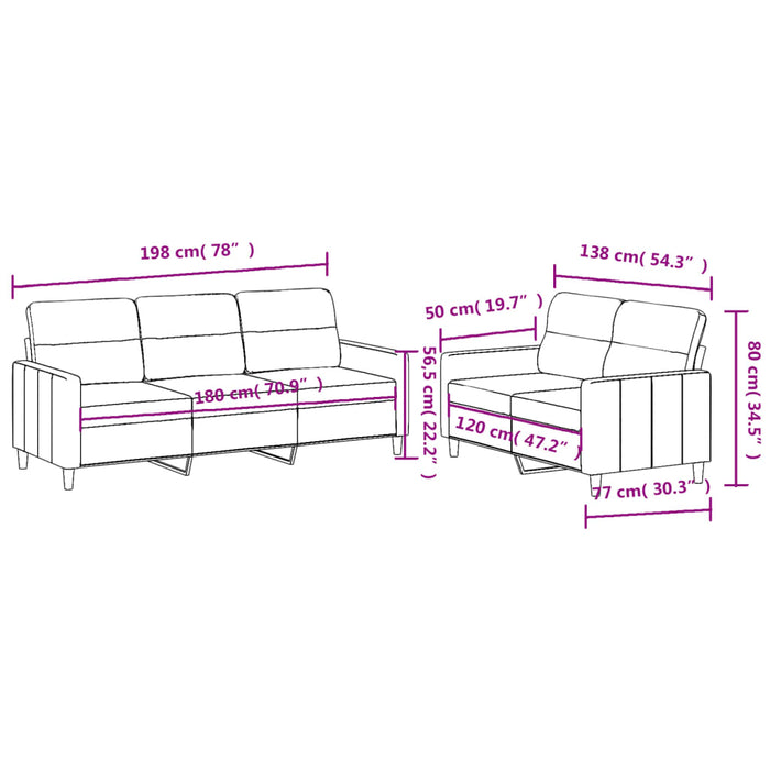 Set de canapele cu perne, 2 piese, gri închis, textil - WALTI WALTI