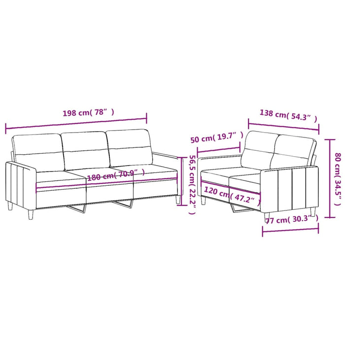 Set de canapele cu perne, 2 piese, maro, textil - WALTI WALTI