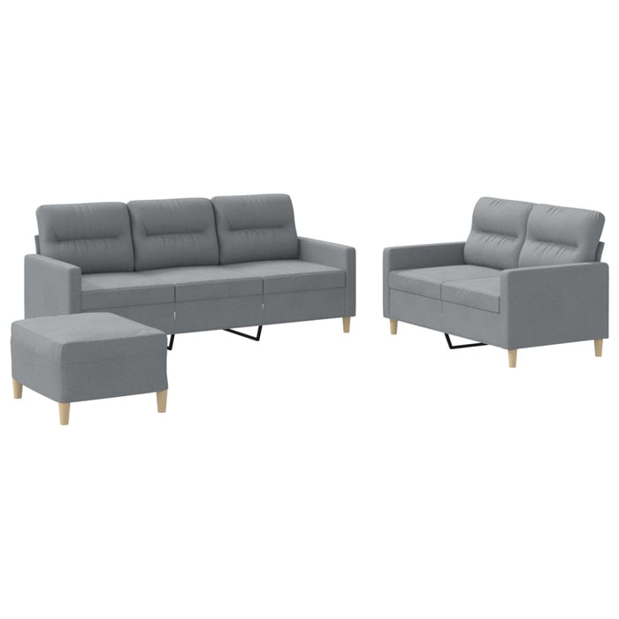 Set de canapele cu perne, 3 piese, gri deschis, textil - WALTI WALTI