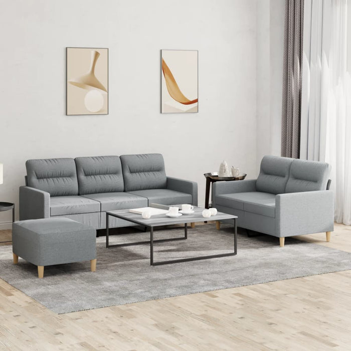 Set de canapele cu perne, 3 piese, gri deschis, textil - WALTI WALTI