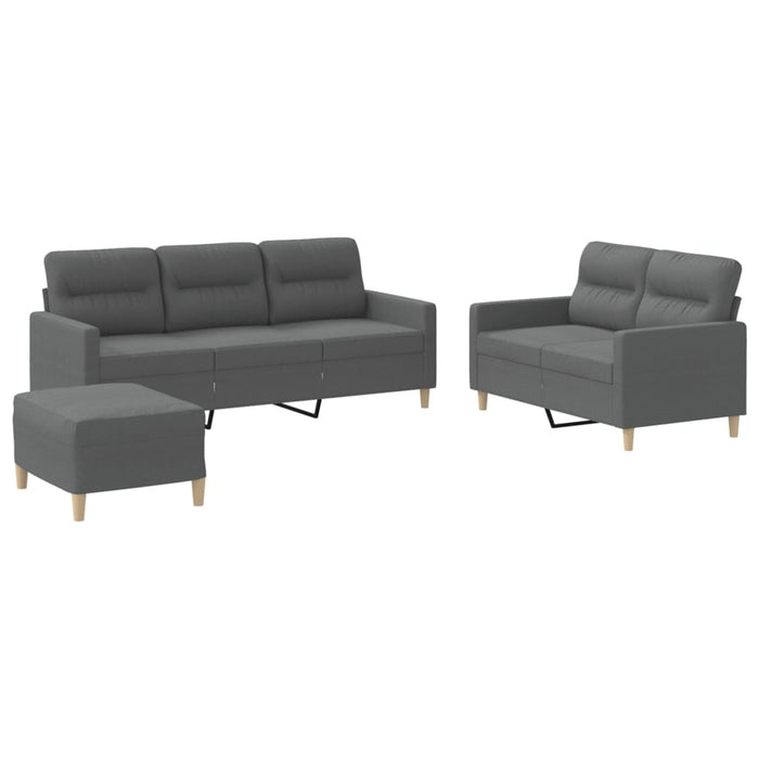 Set de canapele cu perne, 3 piese, gri închis, textil - WALTI WALTI
