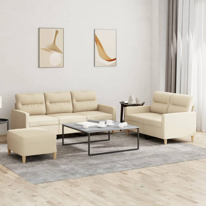 Set de canapele cu perne, 3 piese, crem, textil - WALTI WALTI