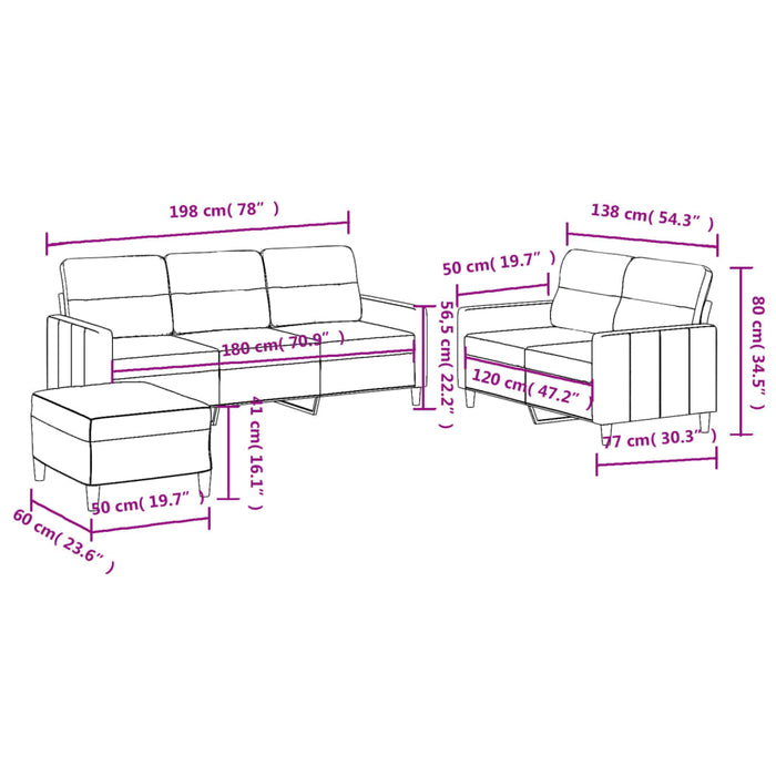 Set de canapele cu perne, 3 piese, maro, textil WALTI