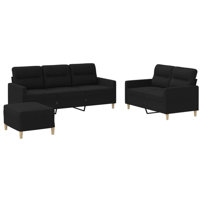 Set de canapele cu perne, 3 piese, negru, textil - WALTI WALTI