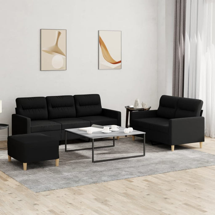Set de canapele cu perne, 3 piese, negru, textil - WALTI WALTI