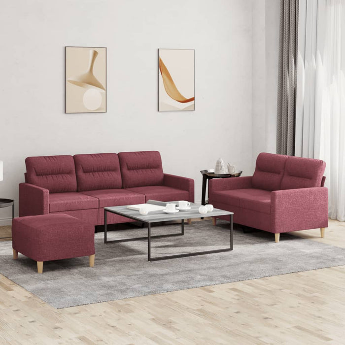 Set canapea cu perne, 3 piese, roșu vin, material textil WALTI