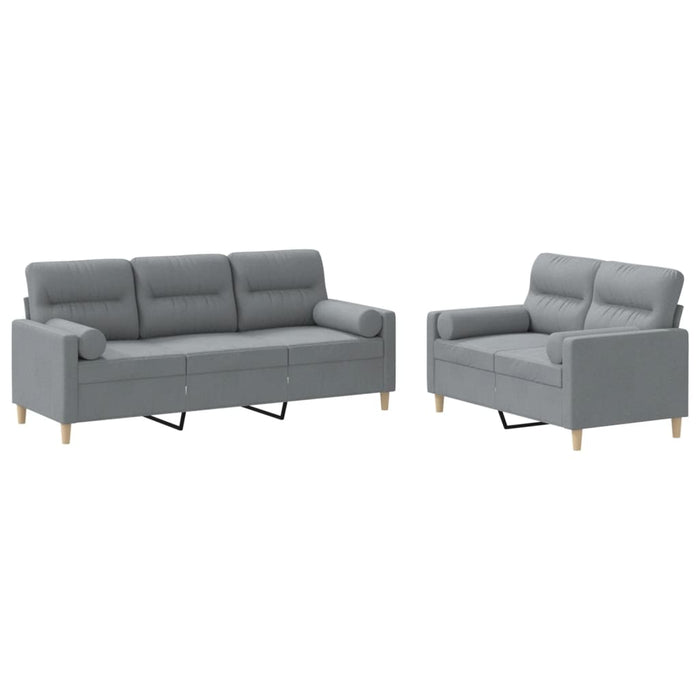 Set de canapele cu perne, 2 piese, gri deschis, material textil - WALTI WALTI