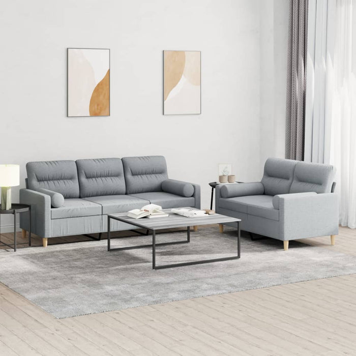Set de canapele cu perne, 2 piese, gri deschis, material textil - WALTI WALTI