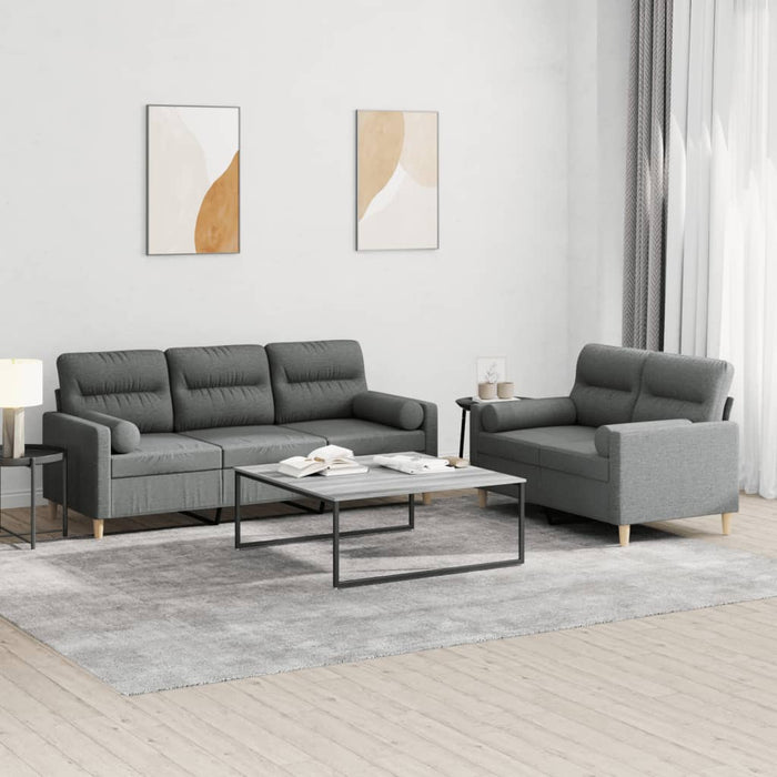 Set de canapele cu perne, 2 piese, gri închis, material textil - WALTI WALTI