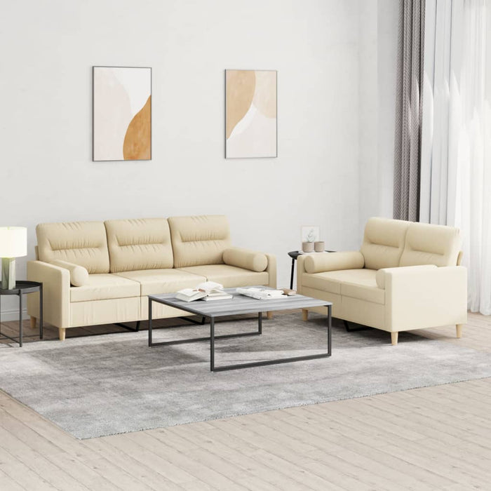 Set de canapele cu perne, 2 piese, crem, material textil - WALTI WALTI