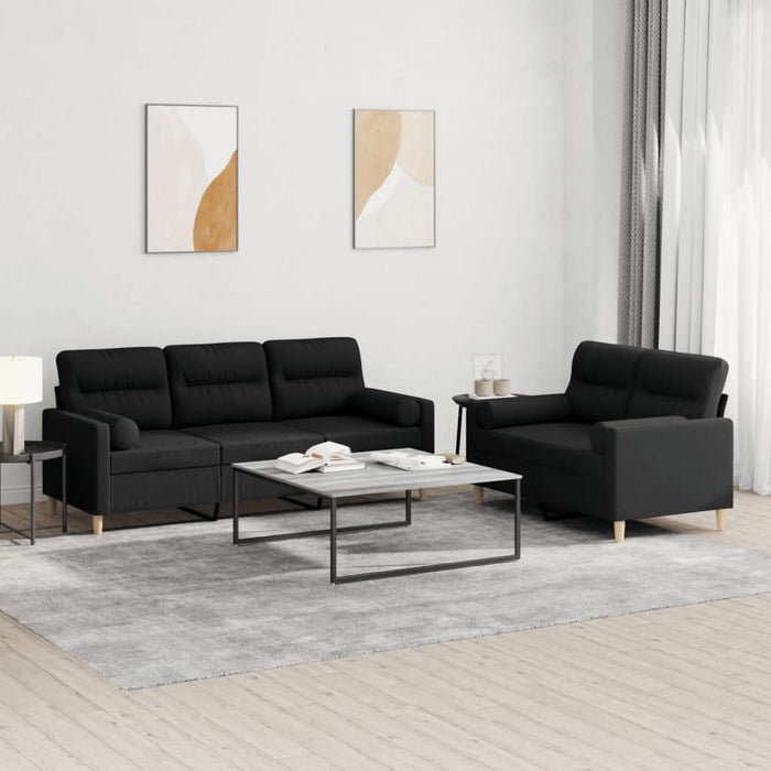 Set de canapele cu perne, 2 piese, negru, material textil - WALTI WALTI