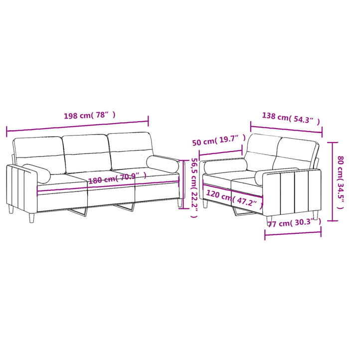 Set canapea cu perne, 2 piese, roșu vin, material textil - WALTI WALTI