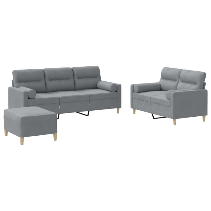 Set de canapele cu perne, 3 piese, gri deschis, textil - WALTI WALTI