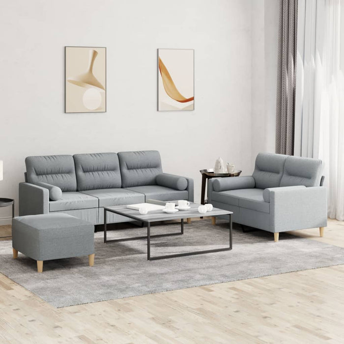 Set de canapele cu perne, 3 piese, gri deschis, textil - WALTI WALTI