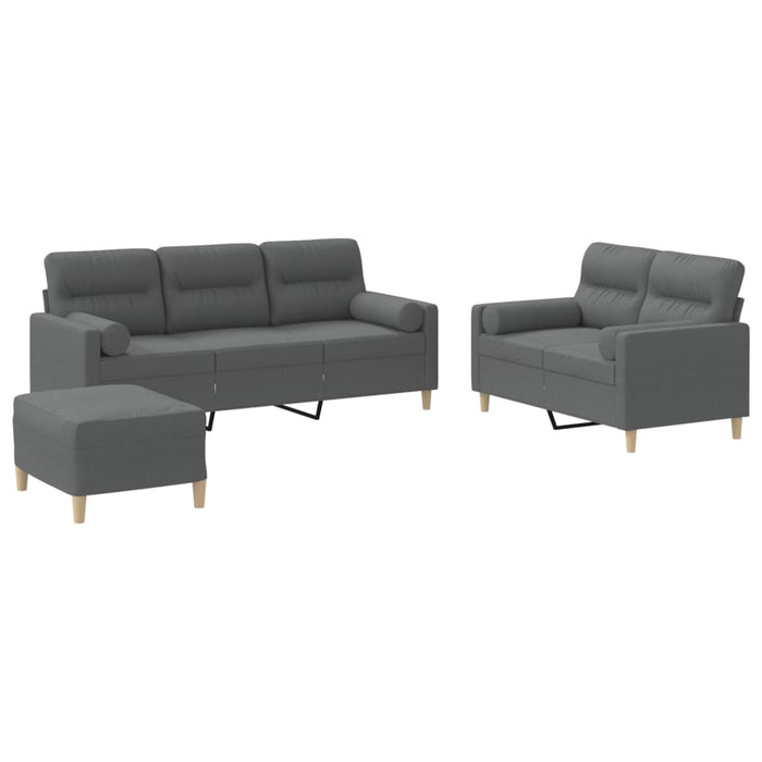 Set de canapele cu perne, 3 piese, gri închis, textil - WALTI WALTI