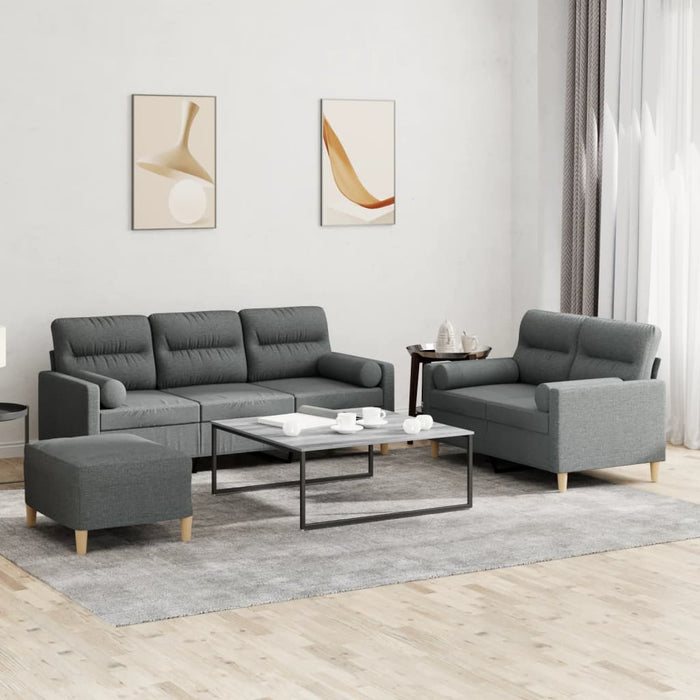 Set de canapele cu perne, 3 piese, gri închis, textil - WALTI WALTI