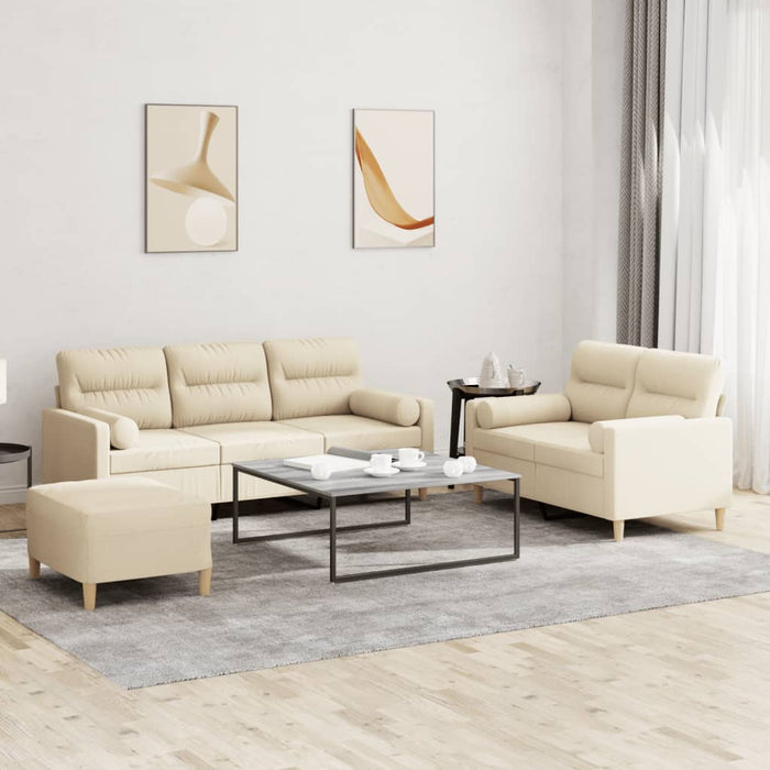 Set de canapele cu perne, 3 piese, crem, textil - WALTI WALTI