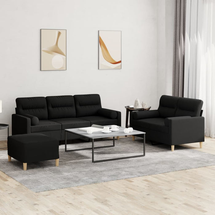 Set de canapele cu perne, 3 piese, negru, textil - WALTI WALTI