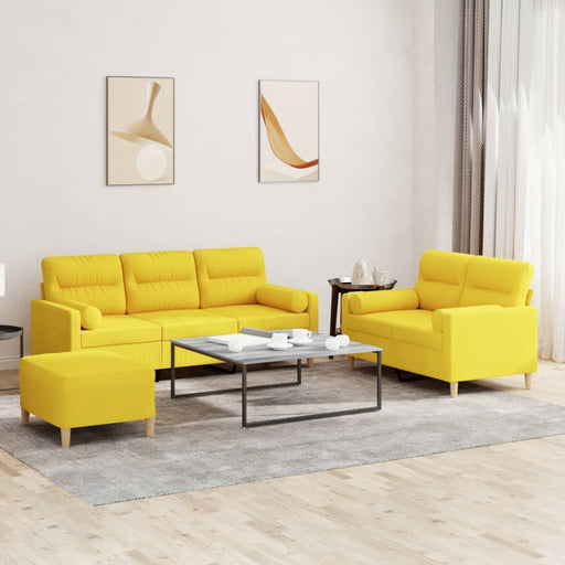 Set de canapele cu perne, 3 piese, galben deschis, textil - WALTI WALTI