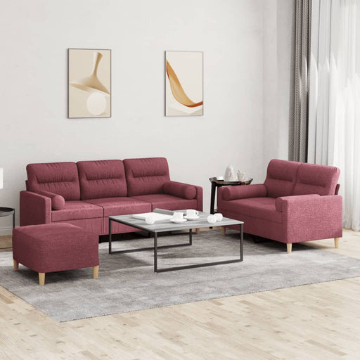 Set canapea cu perne, 3 piese, roșu vin, material textil - WALTI WALTI