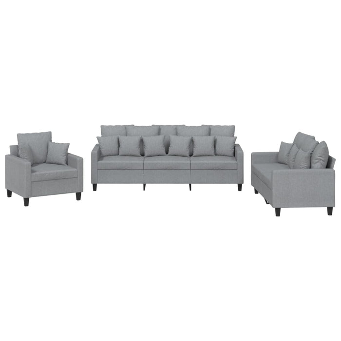 Set de canapele cu perne, 3 piese, gri deschis, textil - WALTI WALTI