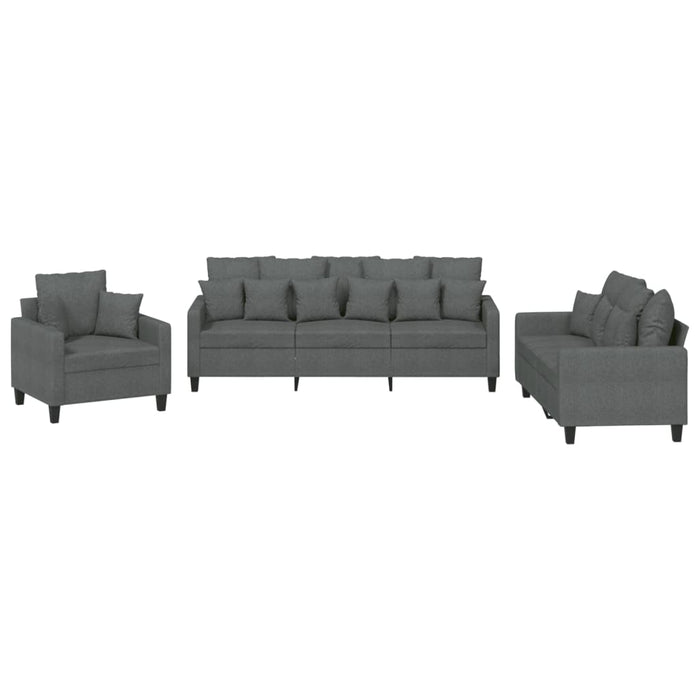 Set de canapele cu perne, 3 piese, gri închis, textil - WALTI WALTI