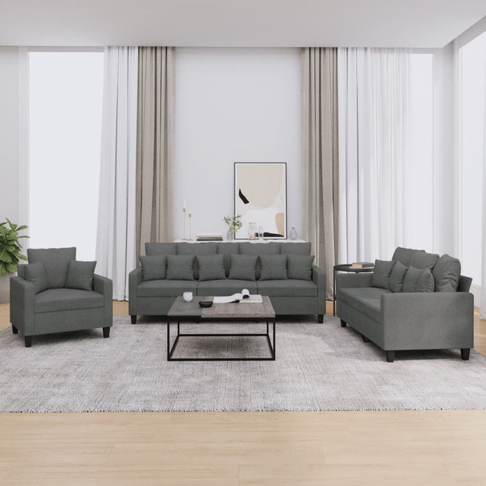 Set de canapele cu perne, 3 piese, gri închis, textil - WALTI WALTI