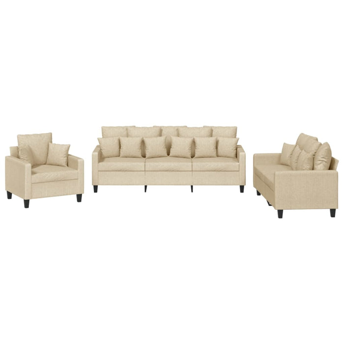 Set de canapele cu perne, 3 piese, crem, textil WALTI