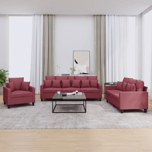 Set canapea cu perne, 3 piese, roșu vin, material textil - WALTI WALTI