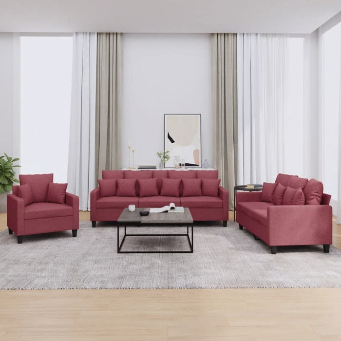 Set canapea cu perne, 3 piese, roșu vin, material textil - WALTI WALTI