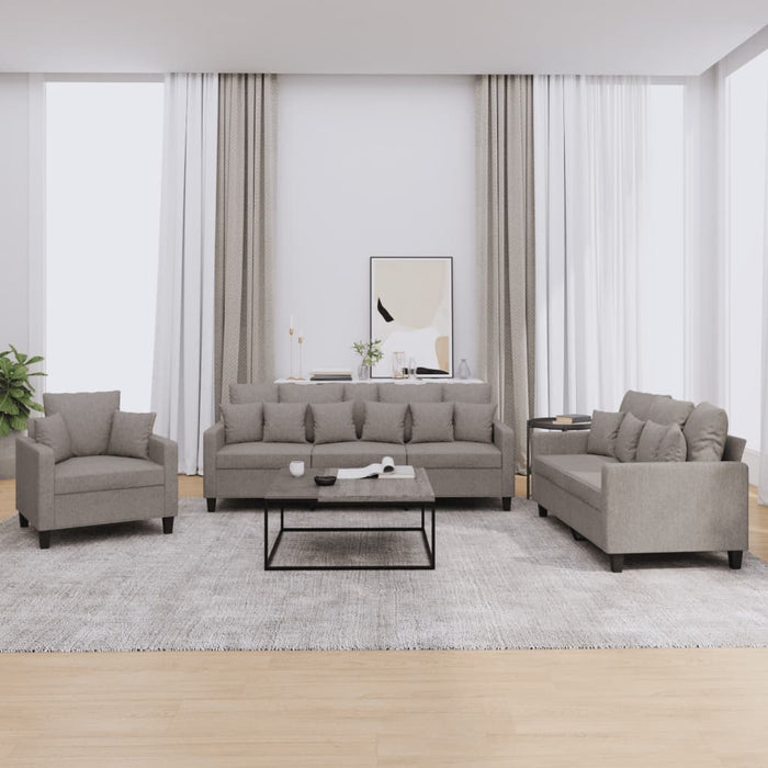 Set de canapele cu perne, 3 piese, gri taupe, textil - WALTI WALTI