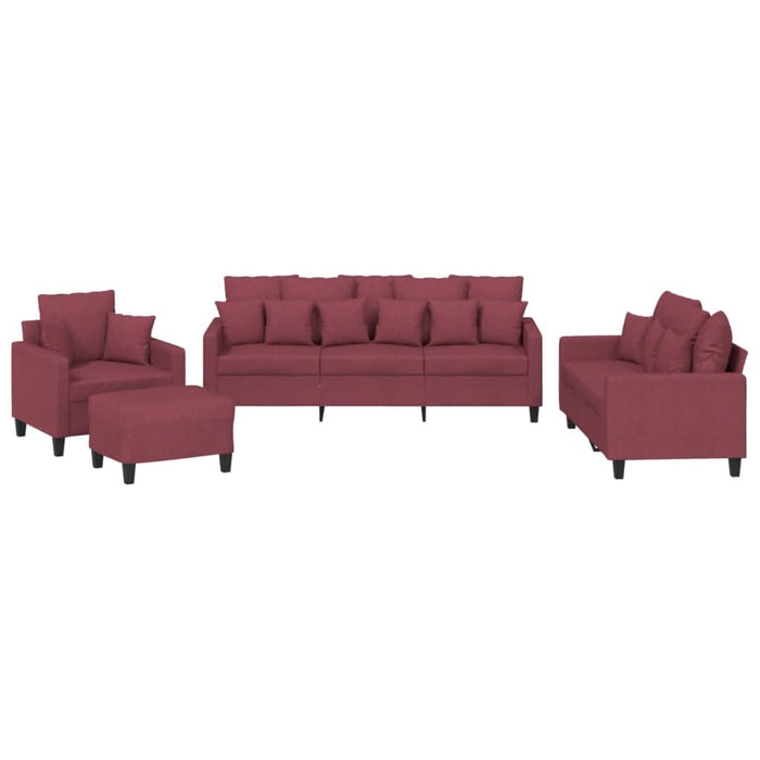 Set canapea cu perne, 4 piese, roșu vin, material textil WALTI