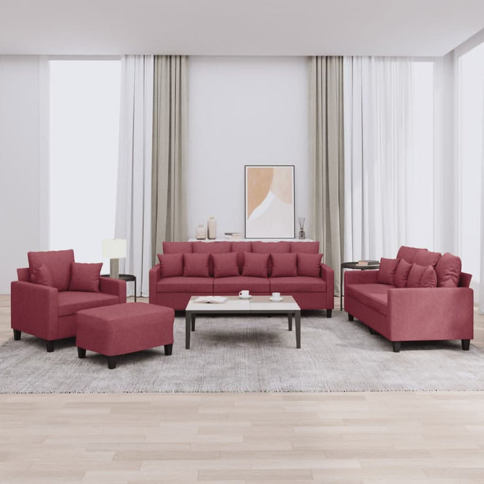 Set canapea cu perne, 4 piese, roșu vin, material textil WALTI