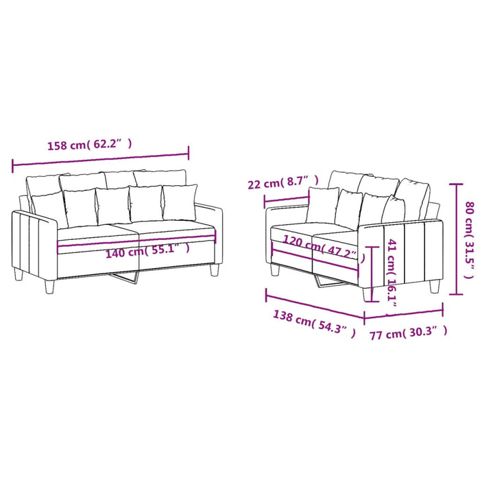 Set de canapele cu perne, 2 piese, gri deschis, textil - WALTI WALTI