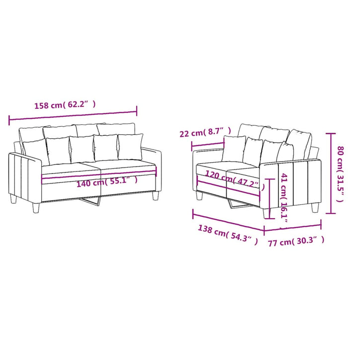 Set de canapele cu perne, 2 piese, crem, textil - WALTI WALTI