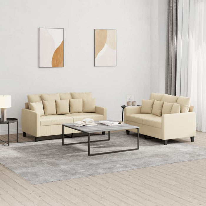Set de canapele cu perne, 2 piese, crem, textil - WALTI WALTI