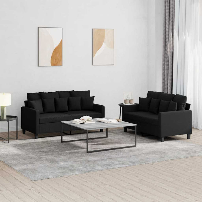 Set de canapele cu perne, 2 piese, negru, textil - WALTI WALTI