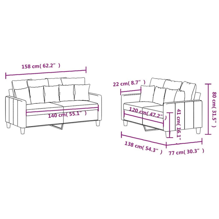 Set canapea cu perne, 2 piese, roșu vin, material textil - WALTI WALTI