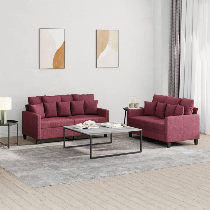 Set canapea cu perne, 2 piese, roșu vin, material textil - WALTI WALTI